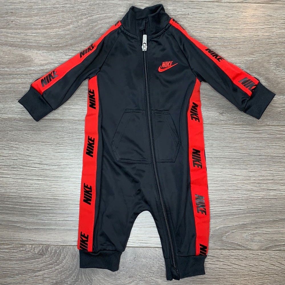 Nike Baby Full Zip Coverall Black & Red